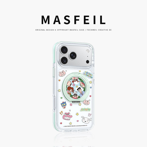 MASFEIL× 小新全家福适用iPhone17Promax手机壳新款ip15磁吸带支架Go8苹果16Pro保护套支点透明高级感13pm女