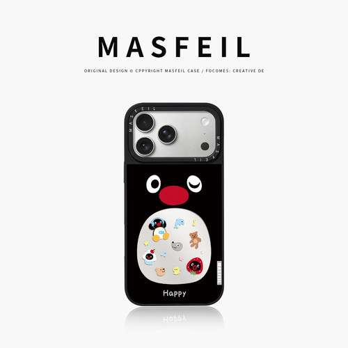 MASFEIL× 企鹅乐园适用iPhone18Promax手机壳新款ip16磁吸带支架苹果17Pro套Jo5镜面高级感可爱13pm全包15