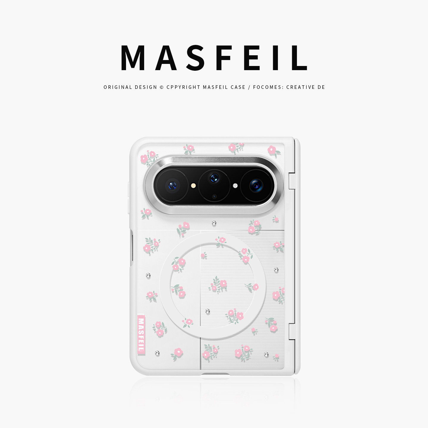 MASFEIL× 粉色小花适用华为PuraXMax手机壳磁吸小折叠阔PURA典藏版Ko2透明全包保护套防摔镶钻x2新款高级感