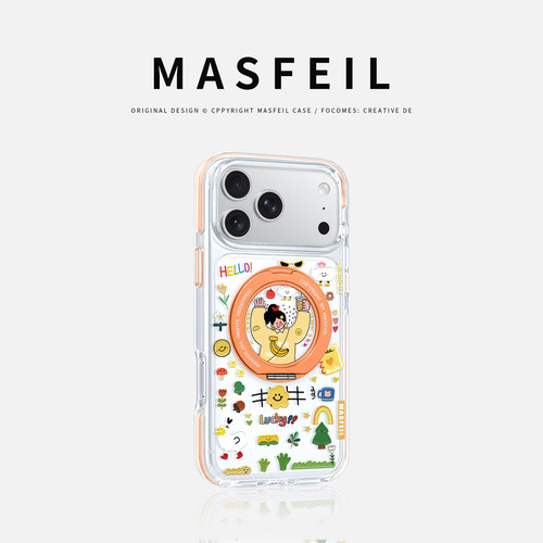 MASFEIL× 快乐无限适用iPhone17Promax手机壳新款ip15磁吸带支架Go8苹果16Pro保护套支点透明高级感13pm可爱