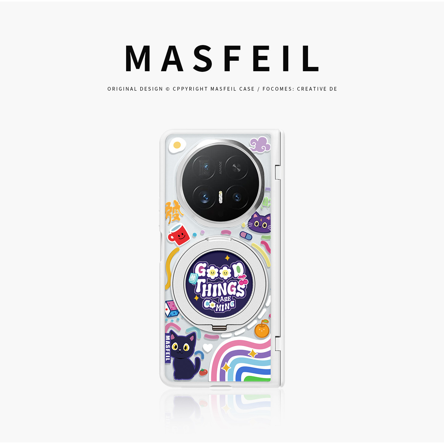 MASFEIL× 涂鸦猫猫适用荣耀magicv6手机壳磁吸带支架折叠屏MagicV6透明全包保护套防摔v6新款高级感创意可爱