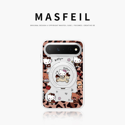 MASFEIL× 豹纹猫咪适用华为PuraXView手机壳磁吸带支架新款阔直板Pura X View全包保护套防摔高级可爱透明女