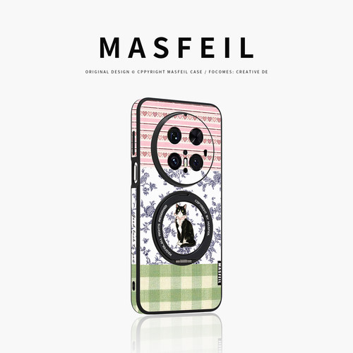 MASFEIL × 雅致黑猫适用华为Mate80Promax手机壳mt70新款Pura90磁吸支点mate60por支架Ho5全包80高级感女p70