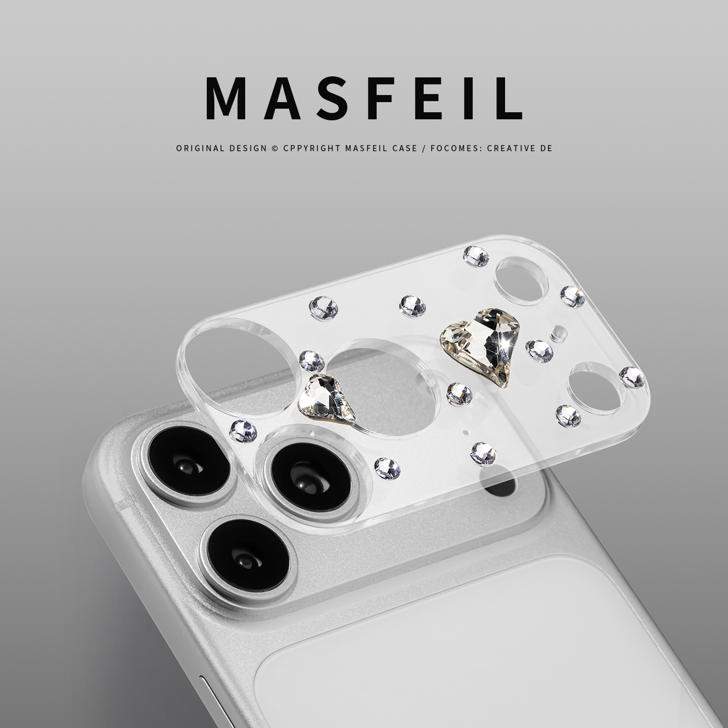 MASFEIL × 闪钻爱心适用苹果17promax镜头盖iphone17pro镜头膜贴新款17pm手机镜头贴高级感后摄像头保护圈