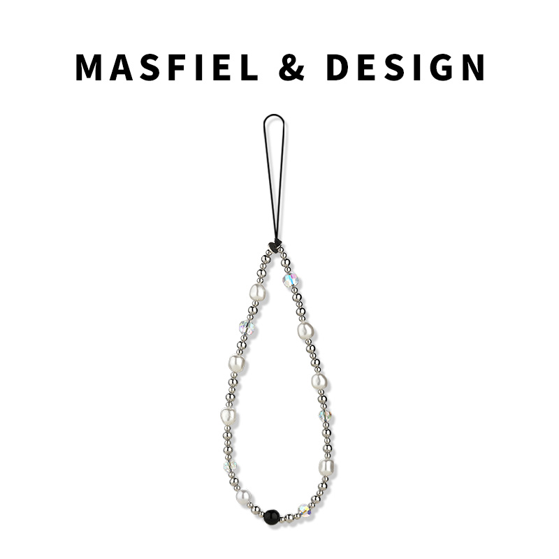 MASFIEL × 白色珍珠手机链挂绳炫彩短款挂链绳子适用苹果15手机壳14可爱高级挂件配饰链ins风防丢绳网红时尚
