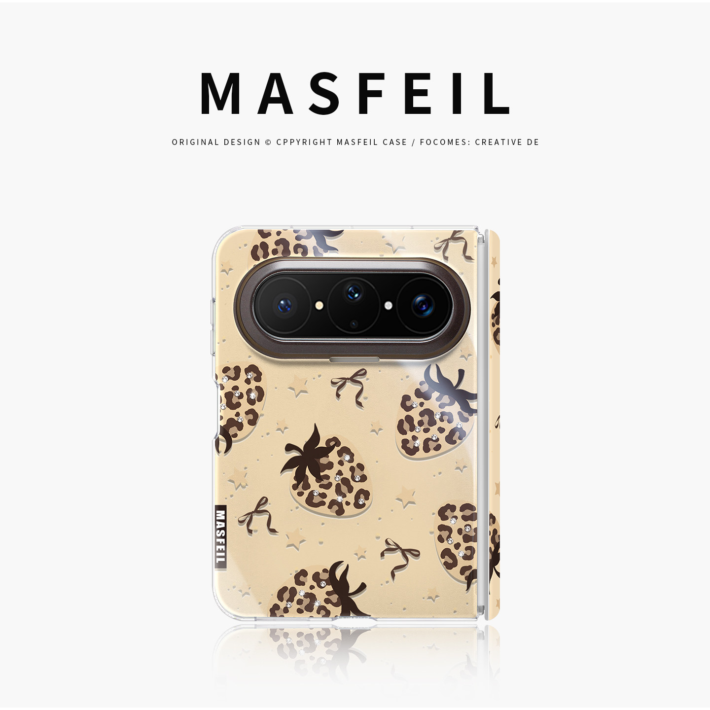 MASFEIL× 豹纹草莓适用华为PuraXMax手机壳磁吸小折叠阔PURA典藏版Ko4透明全包保护套防摔镶钻x2新款高级感