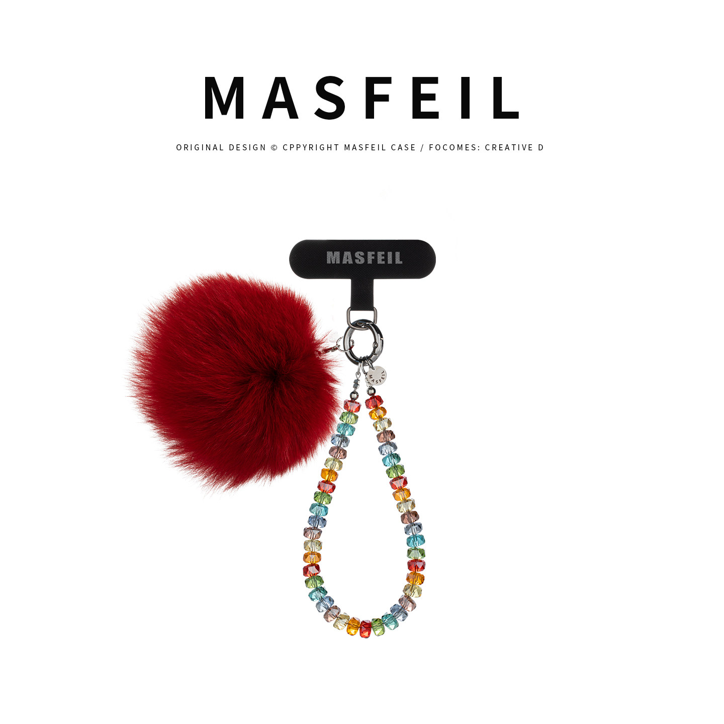 MASFEIL ×  红色狐狸毛水晶手机挂链挂绳短款绳子适用苹果17手机壳配件包包挂件挂饰网红防丢迷你女冬毛绒