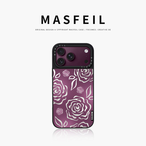 MASFEIL× 紫雾玫瑰适用iPhone18Promax手机壳新款ip16磁吸带支架苹果17Pro套Jo5镜面高级感15奢华13pm全包14