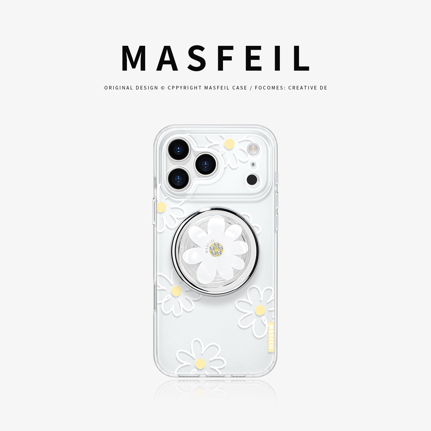 MASFEIL × 白色雏菊适用苹果17Promax手机壳新款Ro9磁吸带支架iPhone16Pro保护套高级感女ip15pm网红超薄14