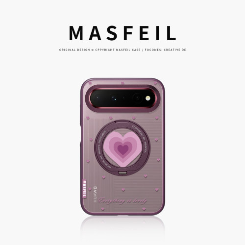 MASFEIL× 爱心旋律适用华为PuraXView手机壳磁吸带支架新款阔直板Pura X View全包保护套防摔高级紫半透明女