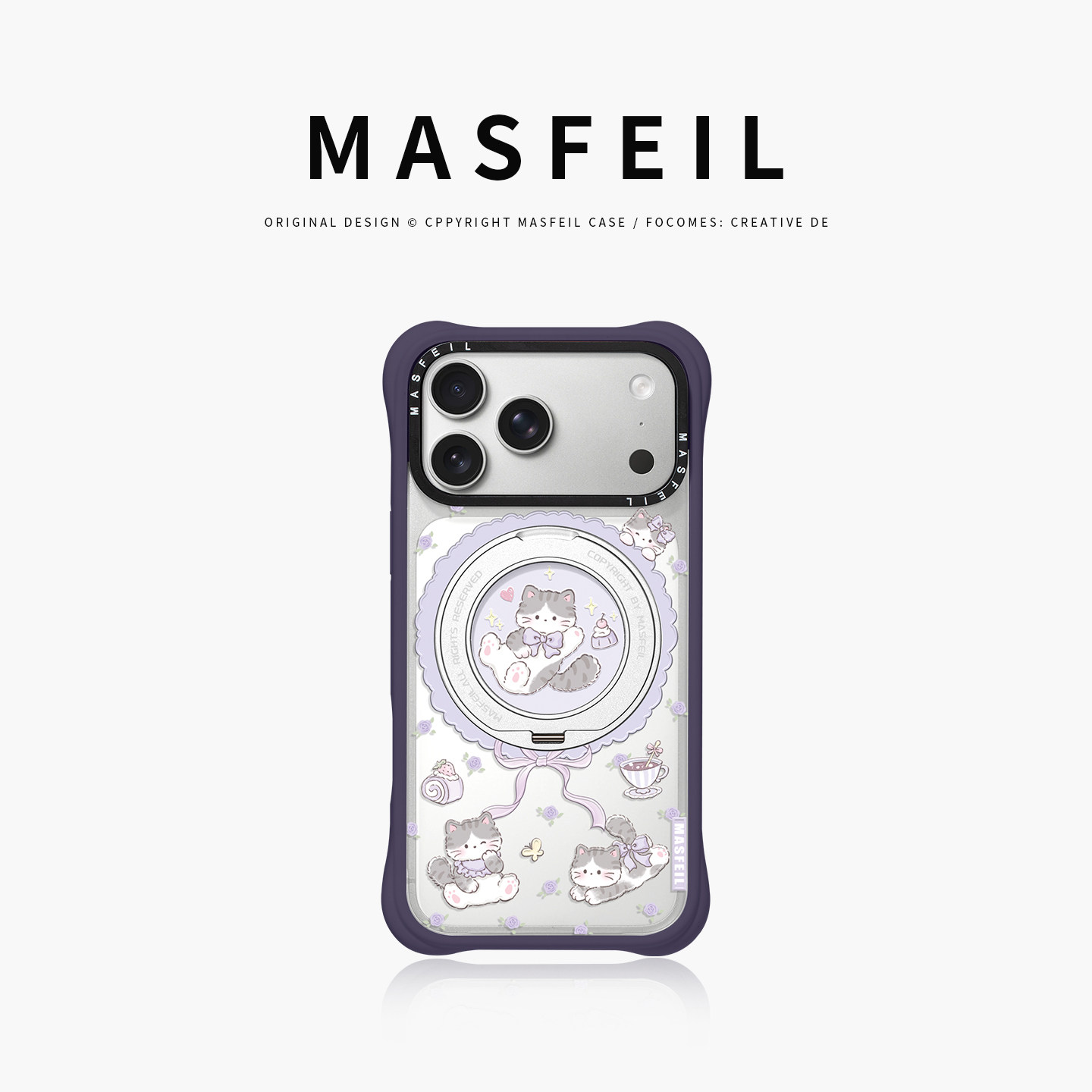 MASFEIL× 猫咪时光适用iPhone17Promax手机壳新款磁吸带支架Go4苹果17Pro保护套支点透明高级感17pm硅胶软边