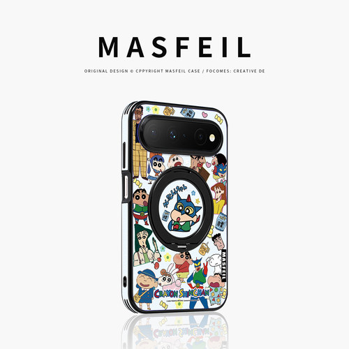 MASFEIL× 超人小新适用华为PuraXView手机壳磁吸带支架PW新款阔直板Pura X View全包保护套防摔高级感仿皮女