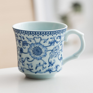 2026新款高档现代青花陶瓷茶具新中式防烫把耳杯简约喝茶专用杯子