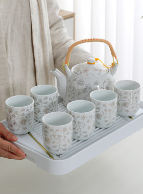 免费竹盘大容量陶瓷茶具（家用）功夫现代简约茶壶茶杯全套6件