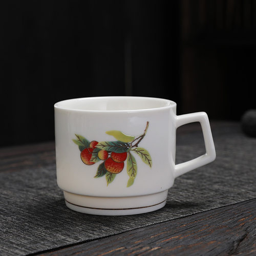 复古带把有耳防烫茶杯