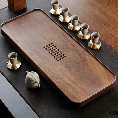 一条黑胡桃木茶盘家用实木茶台简约日式茶海储水排水功夫茶具套装