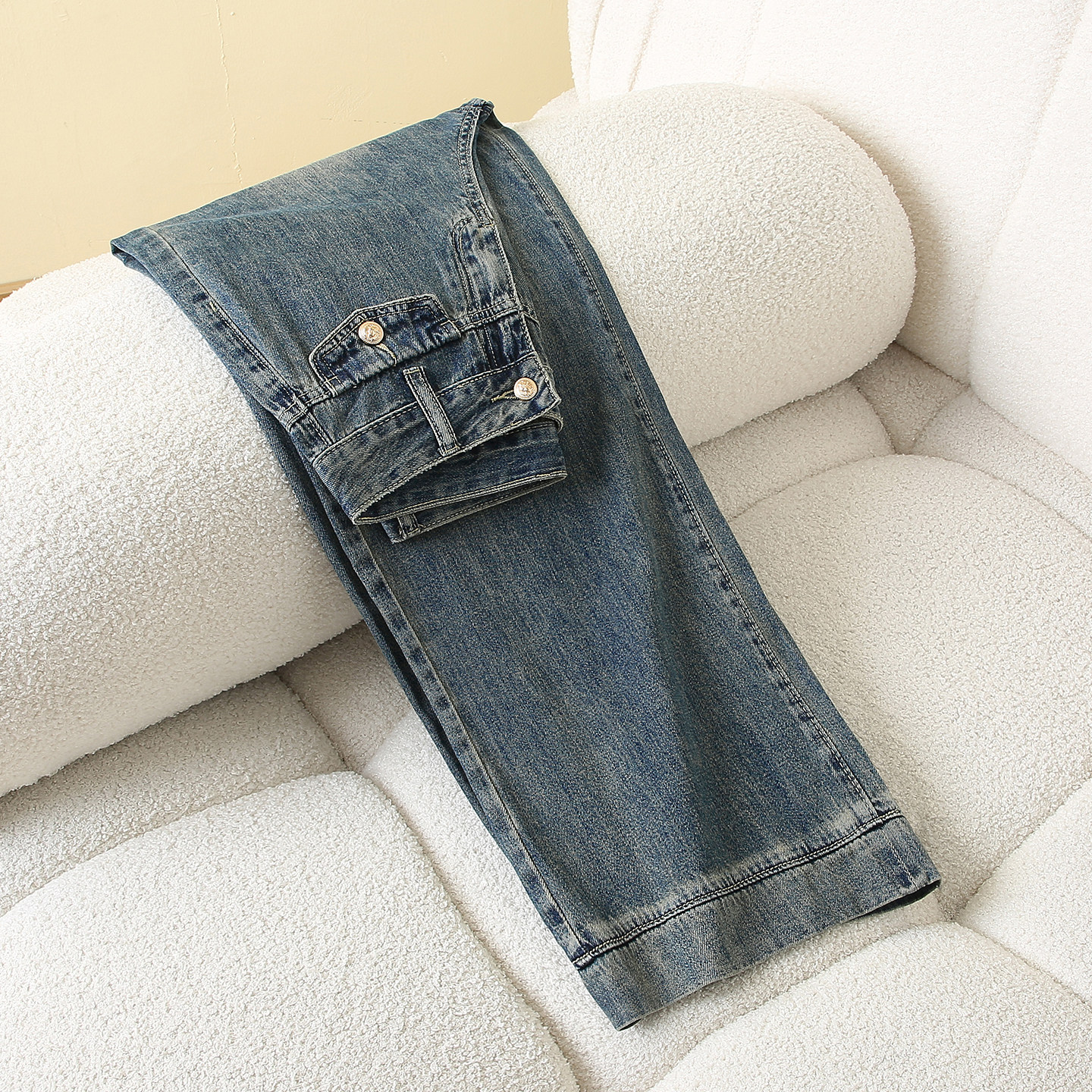 蓝灰色微喇牛仔裤女士春秋季新款高腰弹力显瘦韩系独特超好看裤子,女装/女士精品,牛仔裤,淘宝优惠券,粉丝福利购,淘宝优惠卷