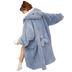 珊瑚绒睡衣女2025年新款秋冬季睡袍长款网红加厚法兰绒家居服鲨鱼