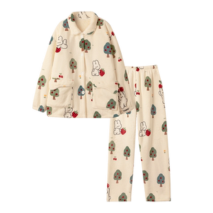 【双层加厚】羊羔绒加绒睡衣女复合秋冬季可爱珊瑚绒牛奶绒家居服