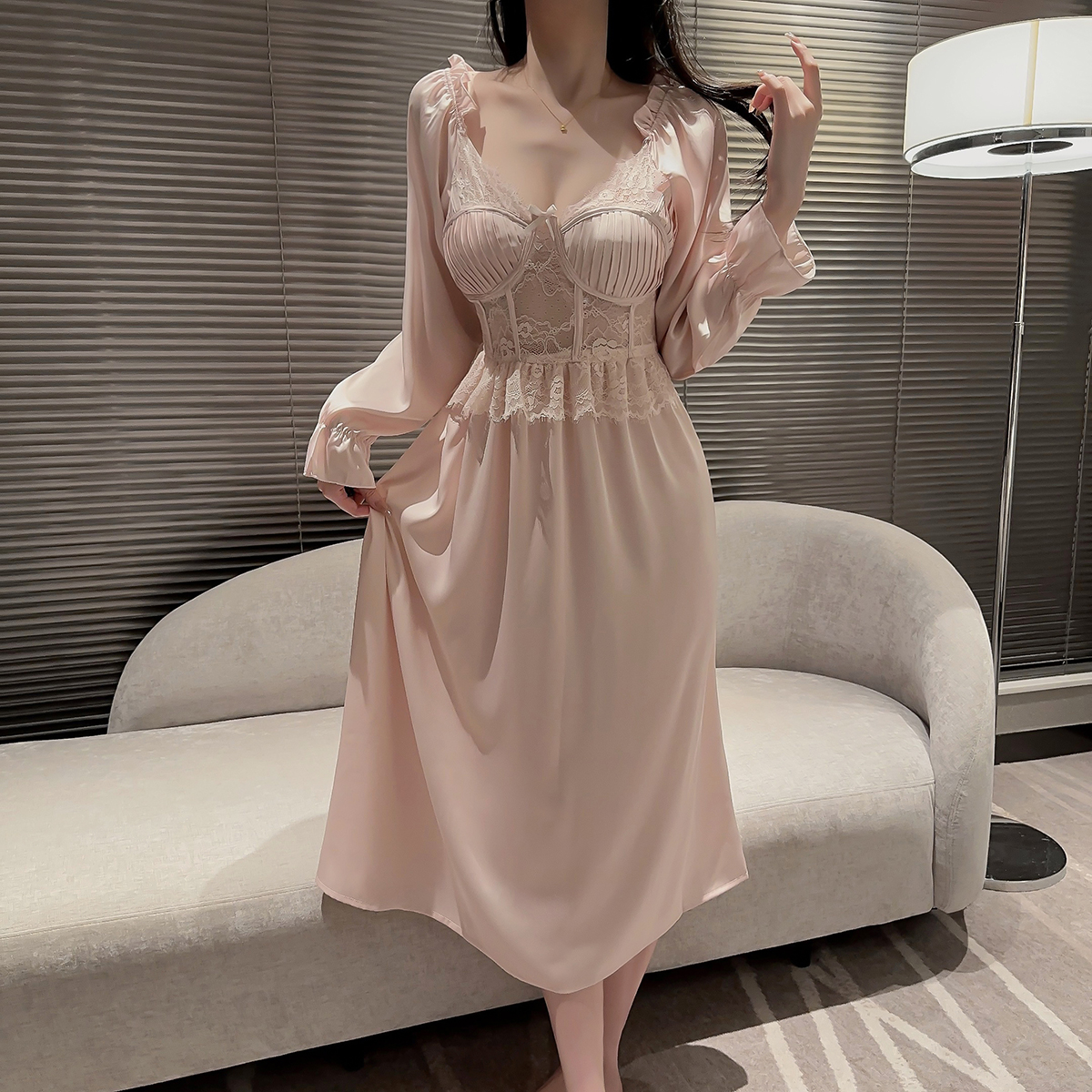 法式蕾丝长袖睡裙女士高级感夏季