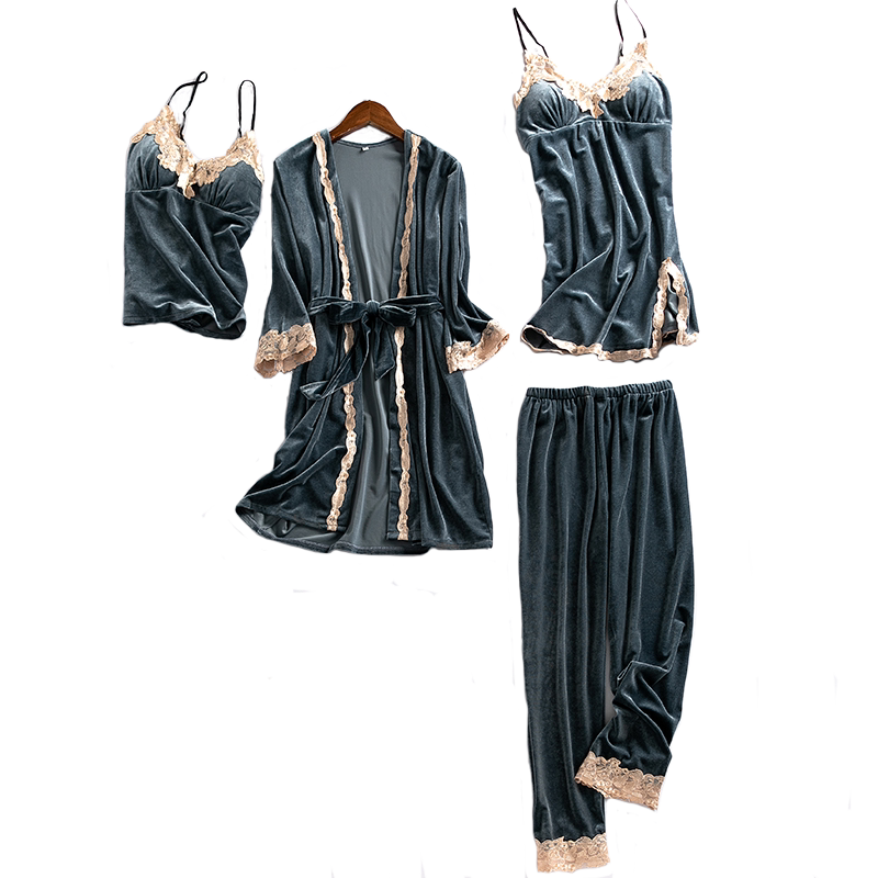 金丝绒秋冬季性感吊带胸垫家居服
