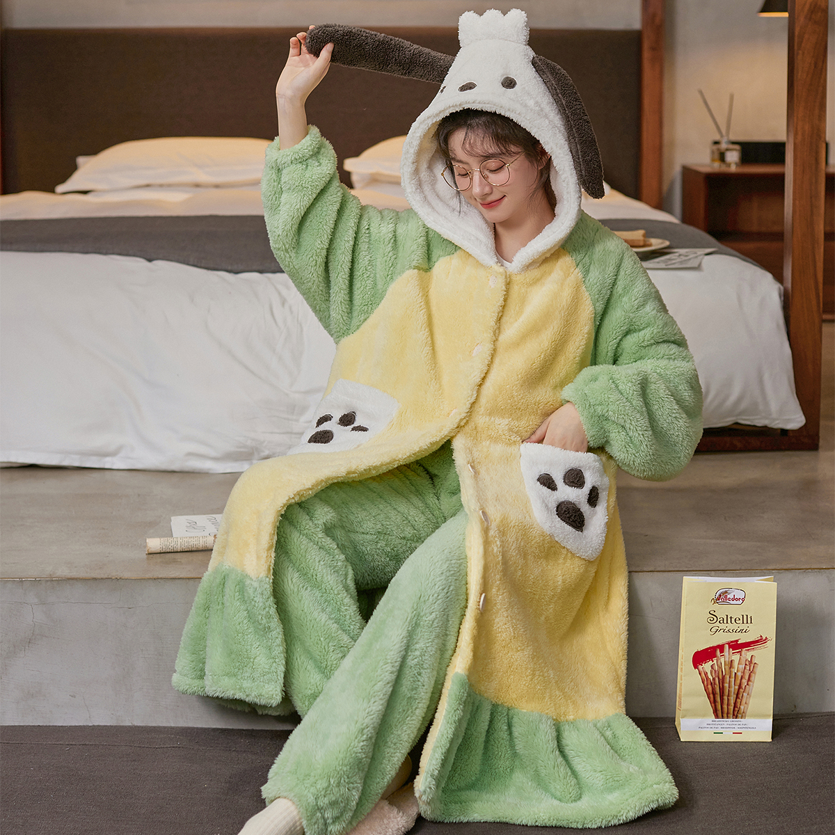 瑞梦朵女珊瑚绒睡袍睡裤