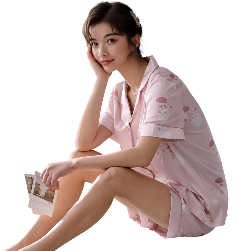 网红夏季冰丝薄款甜美短袖家居服