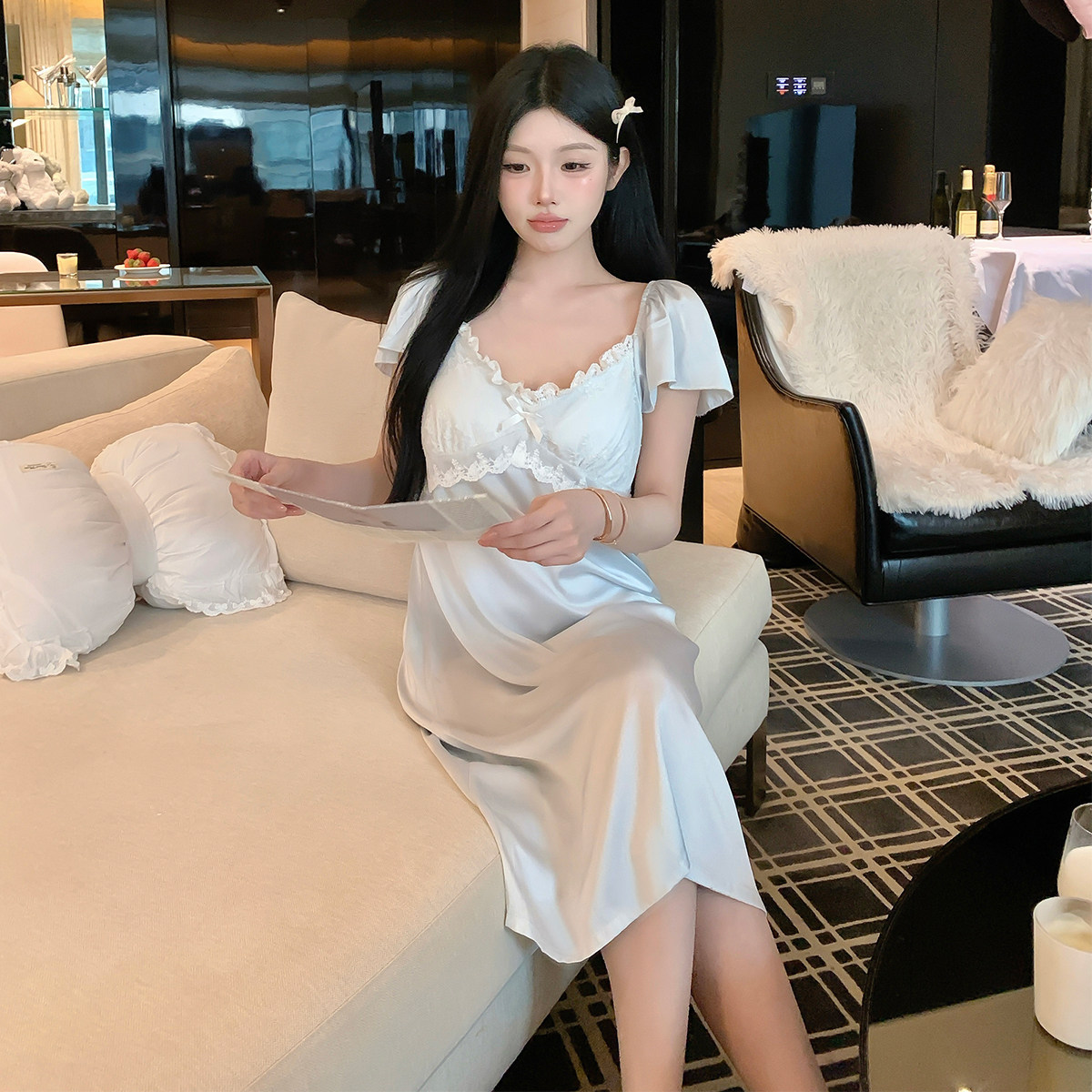 法式复古睡衣女甜美带胸垫