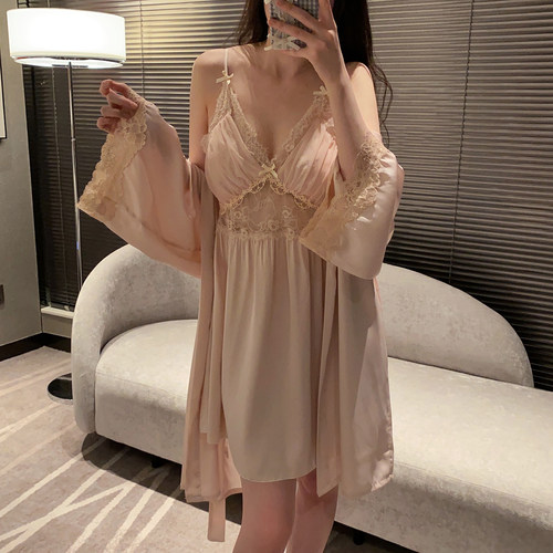 瑞梦朵夏季女冰丝蕾丝睡裙