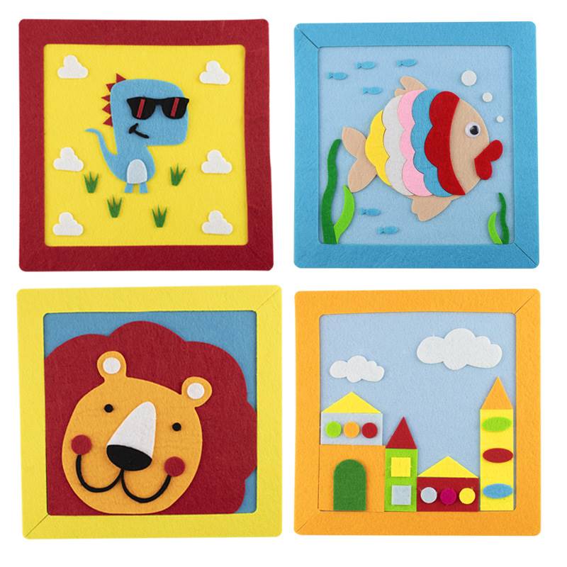 幼儿园区域材料手工画不织布益智拼图自粘画布艺手工作品 布贴画