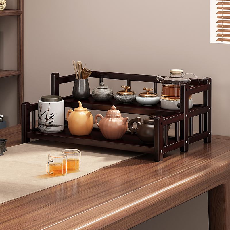 桌面博古架小型茶桌茶杯置物架子非实木中式紫砂壶摆件展示架茶架