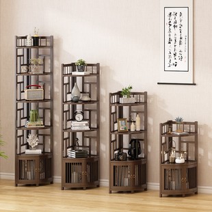 新中式小型博古架客厅墙角多层转角柜实木省空间书架子收纳置物架