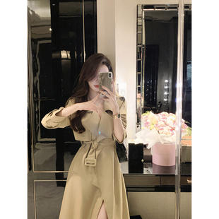 秋裝 JustQin 2025新款 收腰綁帶中長款 哈曼頓風(fēng)衣 風(fēng)衣女外套