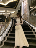 JustQin 性感收腰蕾丝上衣女 纯欲绑带针织小衫 芭蕾doll 夏季