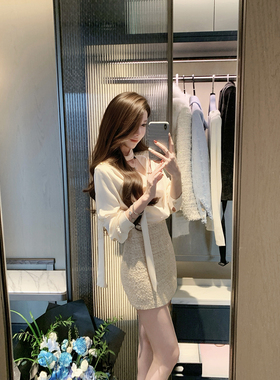 JustQin【韵律织纹】2025新款秋装高腰短裙包臀裙小香风半身裙女