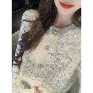 纯手工花片钻扣针织开衫 JustQin 冬装 24新款 羊毛衣女 浮世千金