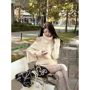 性感露肩针织高龄毛衣女外套 2025秋冬新款 JustQin 莫奈玫瑰