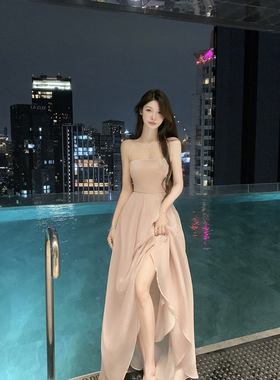 JustQin【氛围感】2025新款夏装性感粉色裙气质收腰吊带连衣裙女