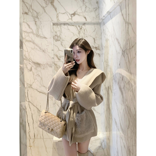 JustQin【炉边絮语】2025新款冬装收腰性感中长款开衫针织外套女