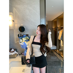 JustQin 【娇俏少女】2026新款春装针织开衫+抹胸两件套装女毛衣