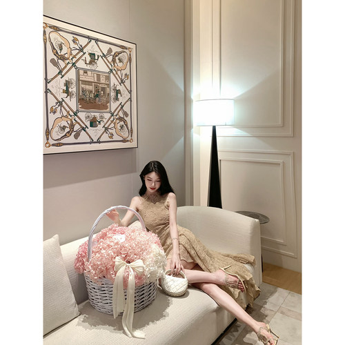 JustQin【蕾恋茶歇】2026新夏装重工艺气质长裙显瘦收腰连衣裙女