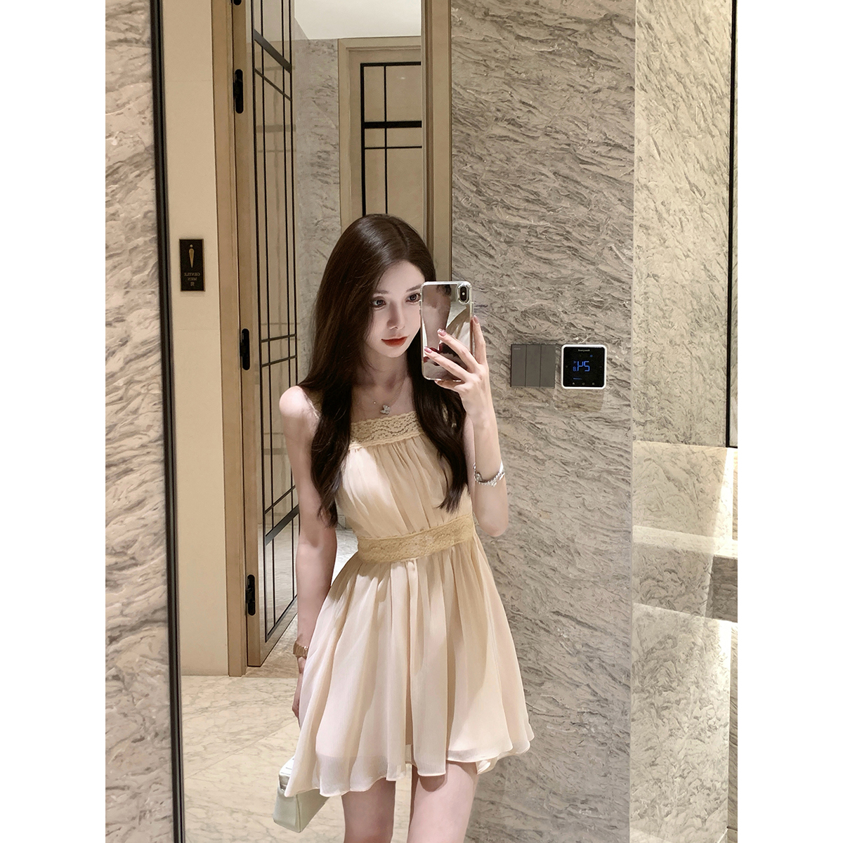 JustQin【古早晚香玉】2025夏装吊带短裙雪纺裙性感收腰连衣裙女