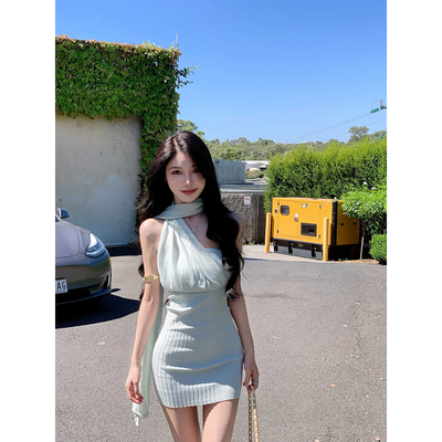 JustQin【韩模顶配】2026新款夏装收腰性感裙包臀针织连衣裙女