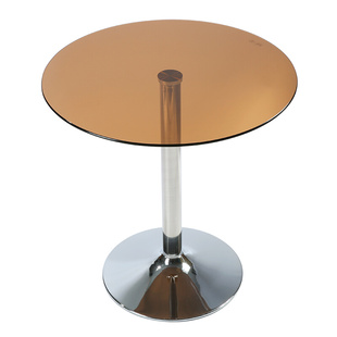 钢化玻璃咖啡色小圆桌子简约吃饭餐台圆形网红奶茶蛋糕餐桌椅组合