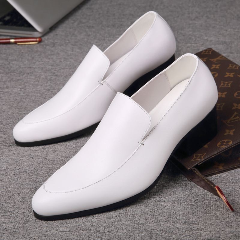 头层牛皮男士高跟鞋子尖头正装皮鞋新款商务休闲白色增高真皮男鞋