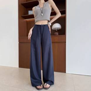 藏青色休闲西装裤子女款夏薄款2026新款九分阔腿裤宽松时尚直筒裤