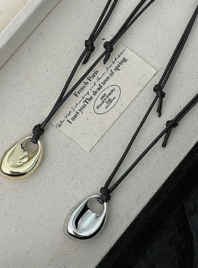 新款娜扎同款金色豆豆黑皮绳可调节项链小众简约高级感毛衣链配饰