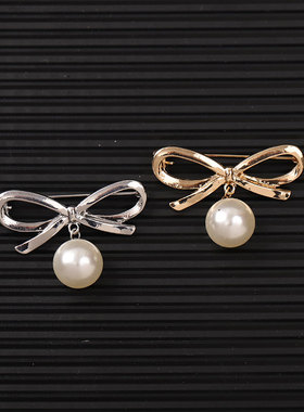 新款防走光扣天使珍珠胸针领口固定蝴蝶结别针西装高档配饰女