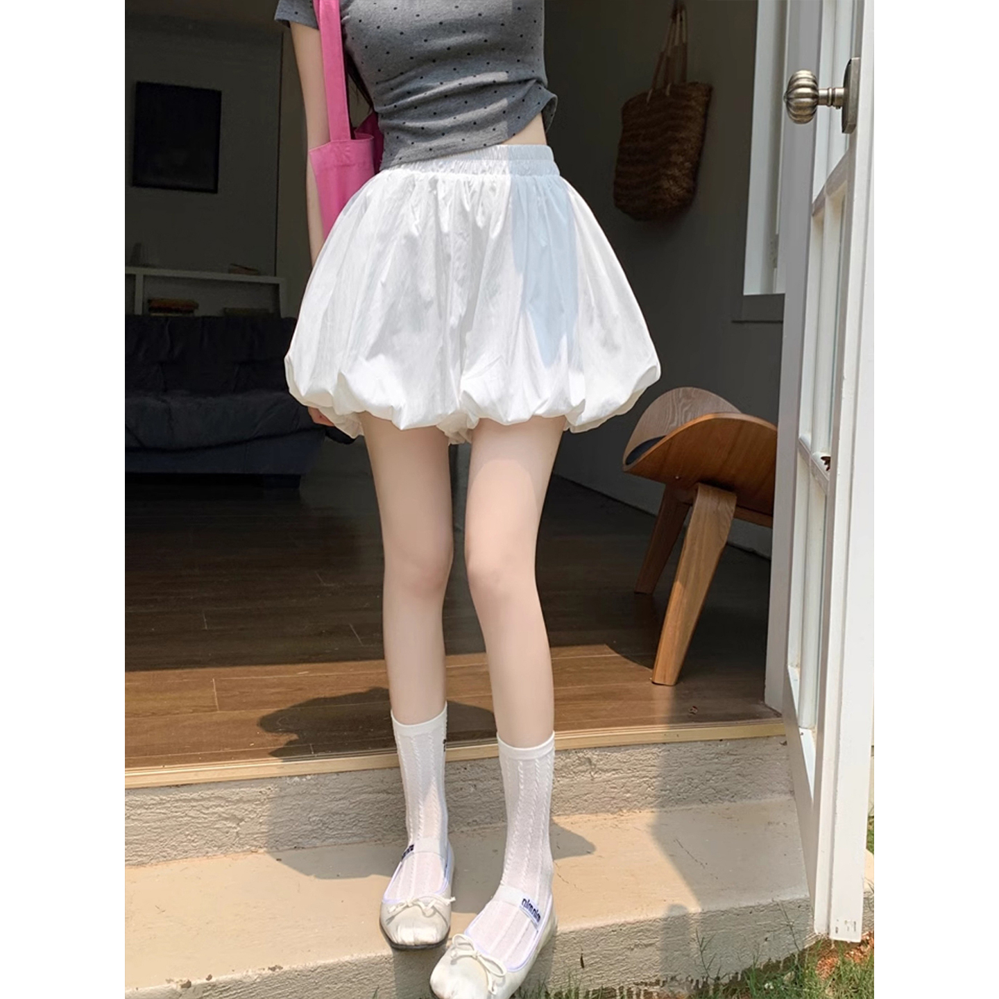 2025夏季新款白色蓬蓬半身裙女设计感高腰花苞裙小个子芭蕾裤裙子