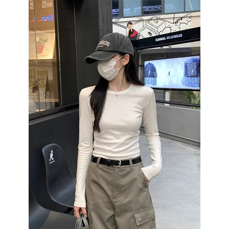 2025春秋新款白色打底衫女修身短款韩系内搭正肩冷淡系高级感上衣